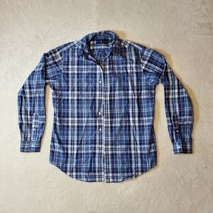 Ralph Lauren M/M Blue Plaid Button-Down Shirt Long Sleeve 100% Cotton